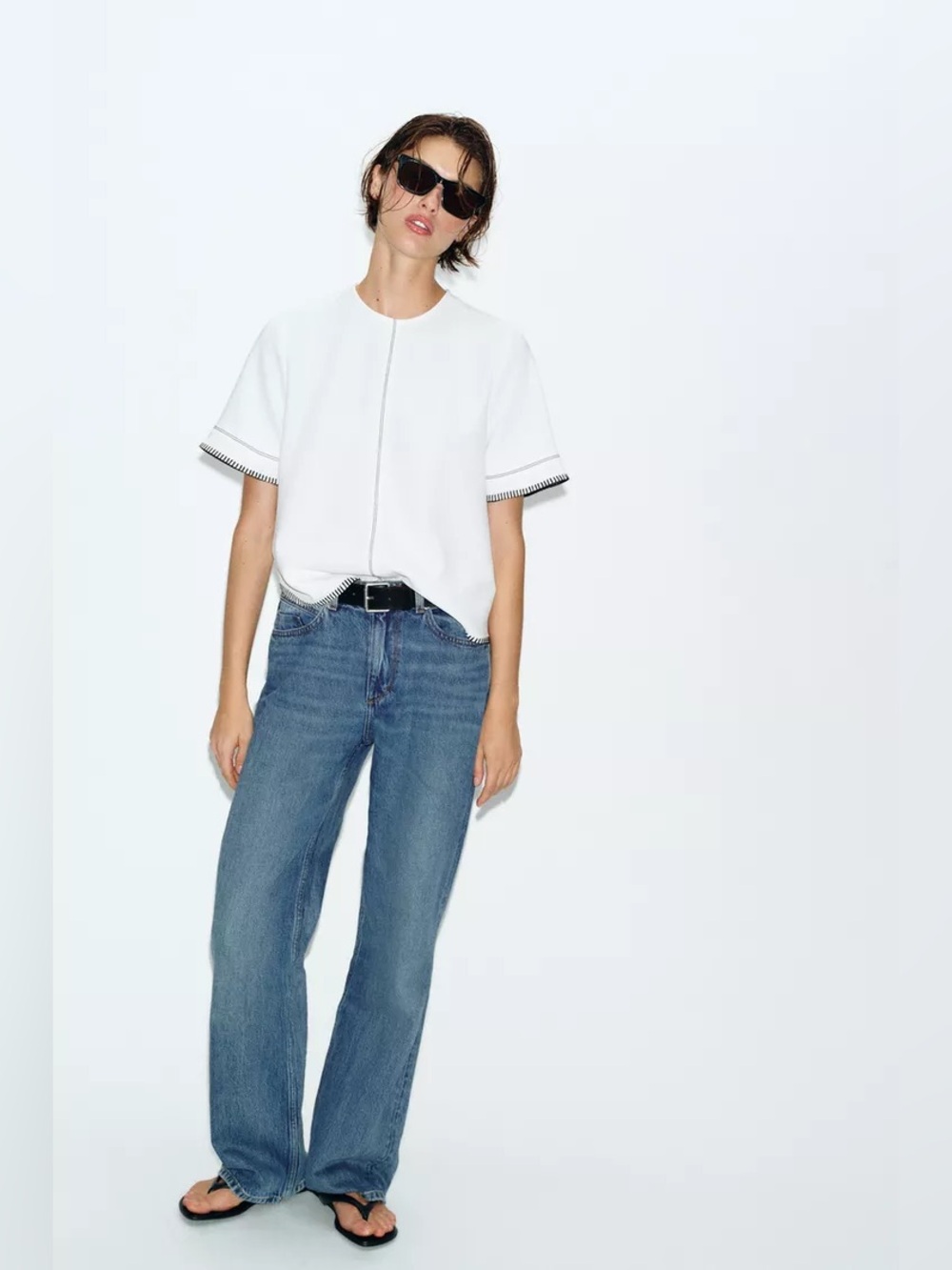 NWT Zara CONTRAST TOPSTITCHED TOP
